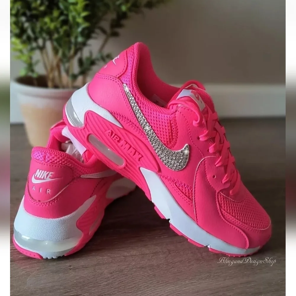 Nike Air Max Excee Womens Pink Sneakers Shoes Made with Swarovski Crystals